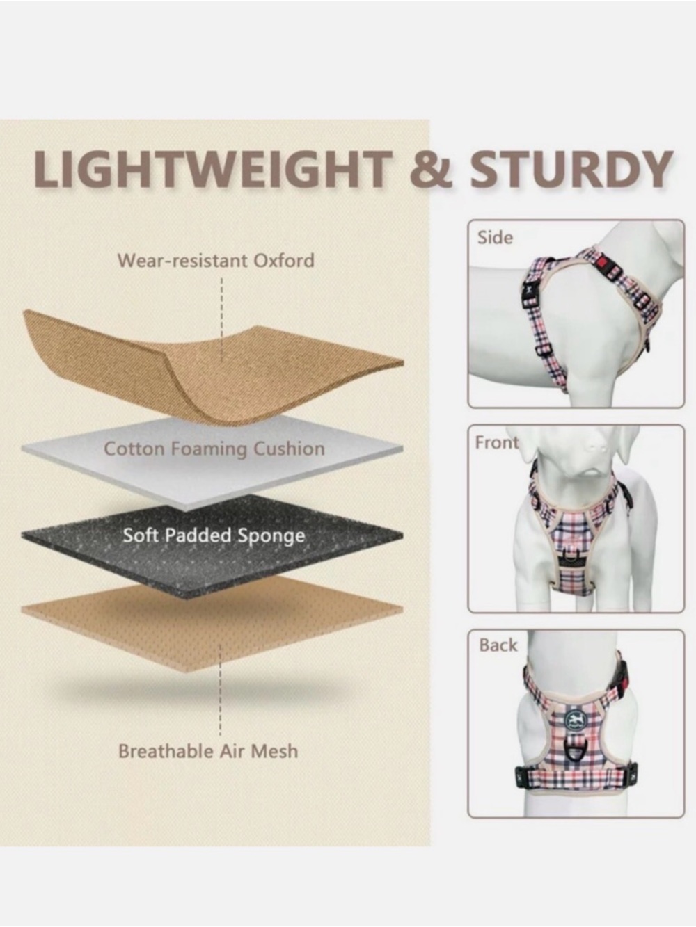 No Pull Dog Harness Medium Polypet Beige/Pink XL - Picture 2 of 11